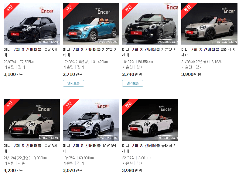 미니쿠퍼 S 컨버터블(01년~23년식) 중고차 가격