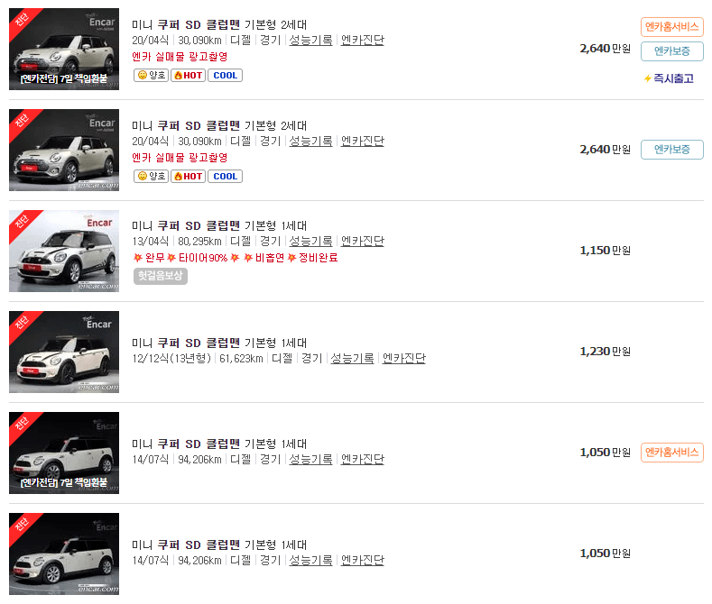 미니쿠퍼 클럽맨 중고차 가격